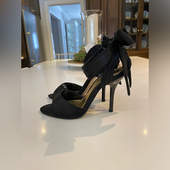 Y2K Black Satin Bow Prom heels sz 5 - Picture 4 of 15